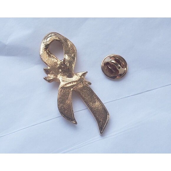 Avon Breast Cancer Awareness Pin Pink Ribbon Enamel Gold-toned Rose Vintage - Picture 10 of 10